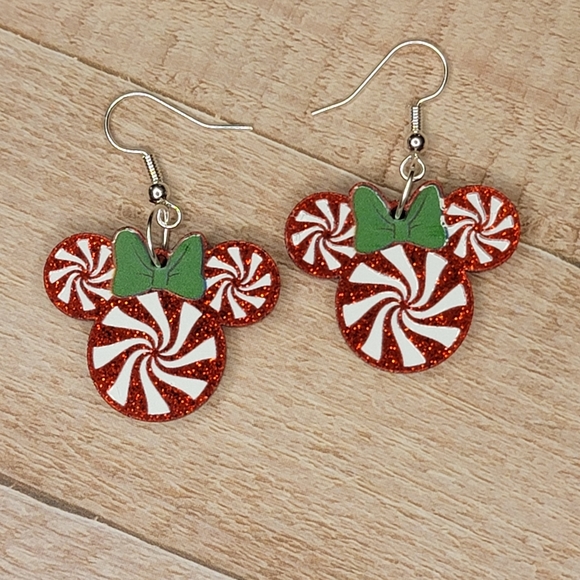 Jewelry - Acrylic Minnie Christmas Peppermint Dangle Earrings